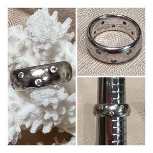 Sterling Silver Band Ring w/Cubic Zirconia Accents Size 6
